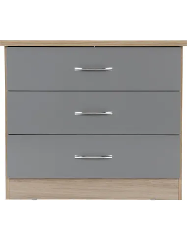 Nevada 3 Drawer Chest - Grey Gloss/Light Oak Effect Veneer
