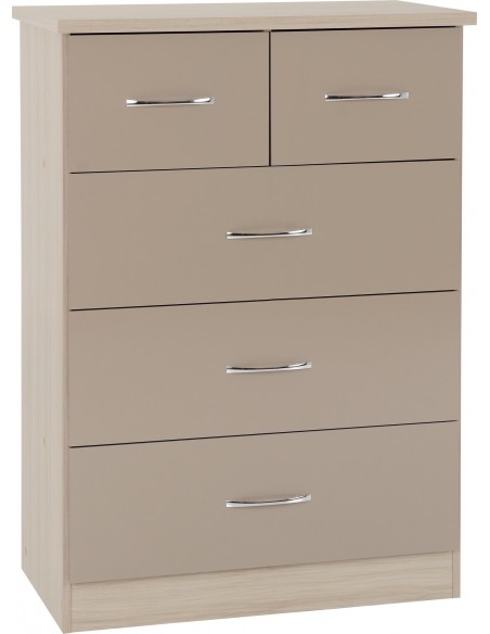 Nevada 3+2 Drawer Chest - Oyster Gloss/Light Oak