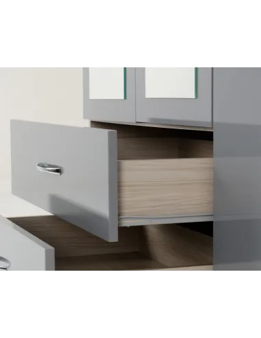 Nevada 4 Door 2 Drawer Wardrobe - Grey Gloss/Light Oak Effect Veneer