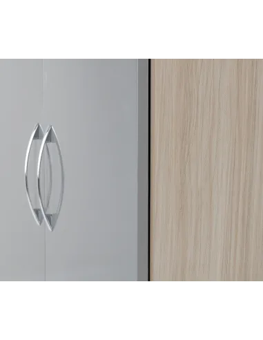 Nevada 4 Door 2 Drawer Wardrobe - Grey Gloss/Light Oak Effect Veneer