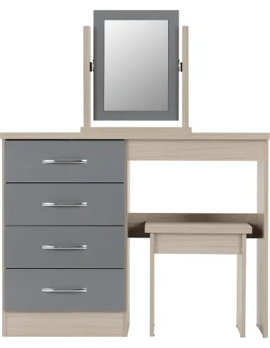 Nevada Dressing Table Set - Grey Gloss/Light Oak Effect Veneer