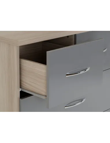 Nevada 5 Drawer Low Wardrobe - Grey Gloss/Light Oak Effect Veneer