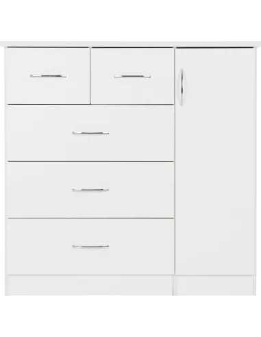 Nevada 5 Drawer Low Wardrobe - White Gloss