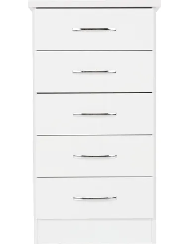 Nevada 5 Drawer Narrow Chest - White Gloss