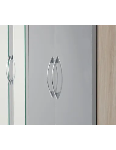 Nevada 6 Door 2 Drawer Wardrobe - Grey Gloss/Light Oak Effect Veneer