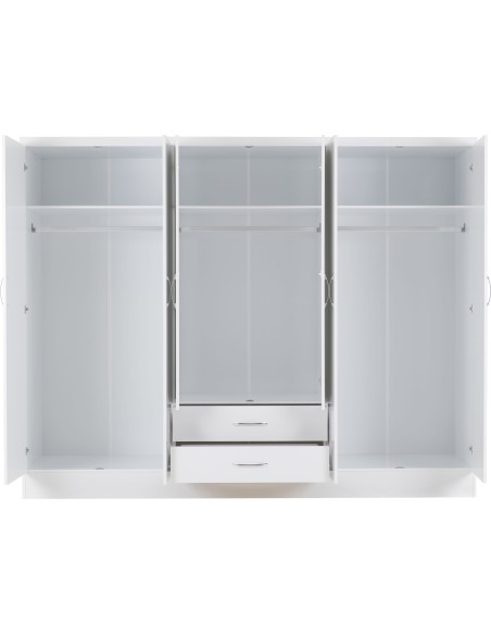 Nevada 6 Door 2 Drawer Wardrobe - White Gloss