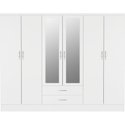 Nevada 6 Door 2 Drawer Wardrobe - White Gloss