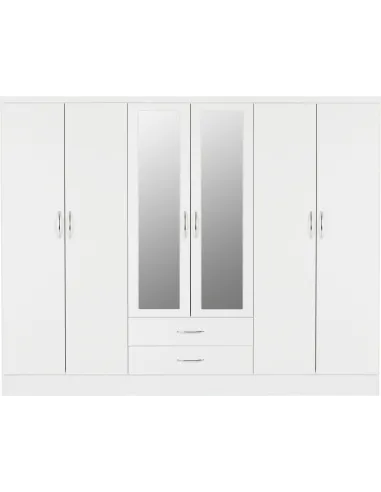 Nevada 6 Door 2 Drawer Wardrobe - White Gloss