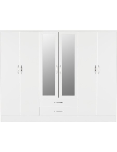 Nevada 6 Door 2 Drawer Wardrobe - White Gloss