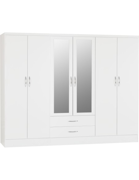 Nevada 6 Door 2 Drawer Wardrobe - White Gloss