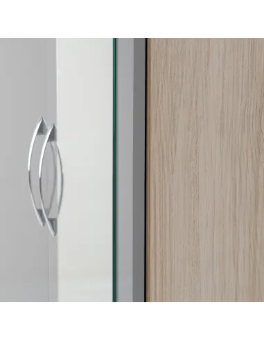 Nevada Mirrored 2 Door Wardrobe - Grey Gloss/Light Oak Effect Veneer