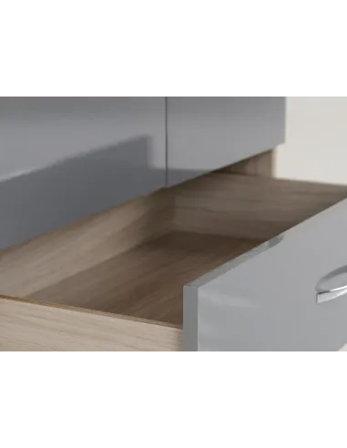 Nevada Mirrored 2 Door Wardrobe - Grey Gloss/Light Oak Effect Veneer