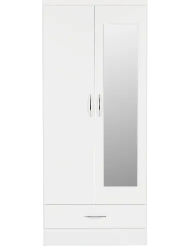 Nevada Mirrored 2 Door Wardrobe - White Gloss