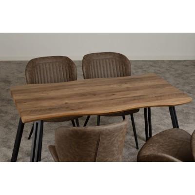 Quebec Wave Edge Dining Set (x4 Chairs) - Medium Oak Effect/Brown PU