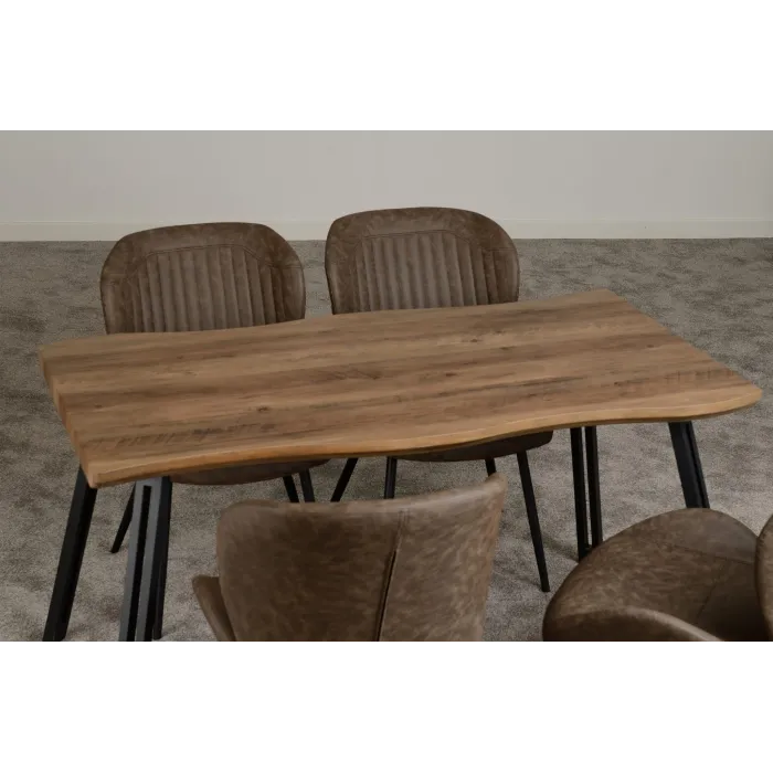 Quebec Wave Edge Dining Set (x4 Chairs) - Medium Oak Effect/Brown PU