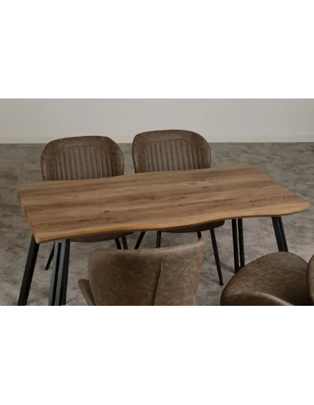 Quebec Wave Edge Dining Set (x4 Chairs) - Medium Oak Effect/Brown PU