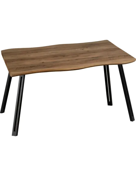 Quebec Wave Edge Dining Set (x4 Chairs) - Medium Oak Effect/Brown PU