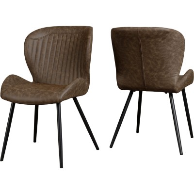 Quebec Wave Edge Dining Set (x4 Chairs) - Medium Oak Effect/Brown PU