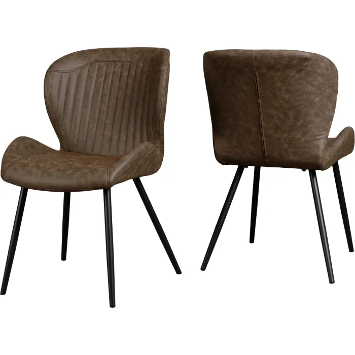 Quebec Wave Edge Dining Set (x4 Chairs) - Medium Oak Effect/Brown PU