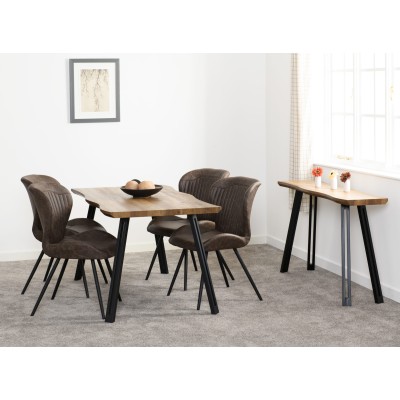Quebec Wave Edge Dining Set (x4 Chairs) - Medium Oak Effect/Brown PU