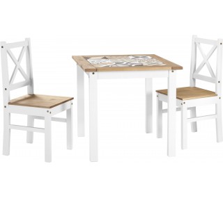 Salvador 1+2 Tile Top Dining Set - White/Distressed Waxed Pine | furniture shop carlow, furniture carlow, furniture naas, furniture wexford, furniture ireland, furniture stores dublin