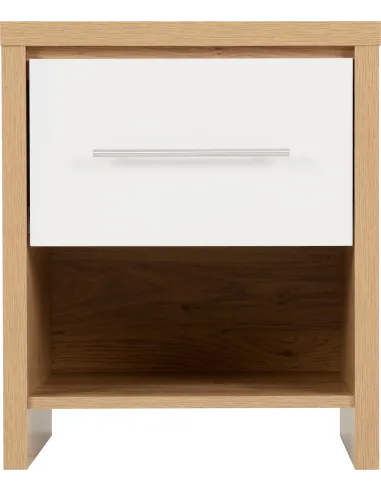 Seville 1 Drawer Bedside Locker - White Gloss/Light Oak Effect Veneer