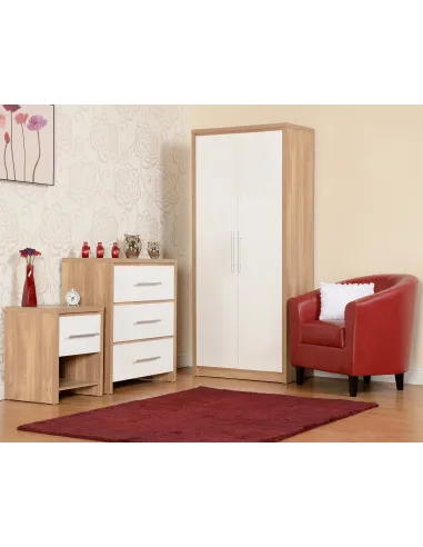 Seville 1 Drawer Bedside Locker - White Gloss/Light Oak Effect Veneer