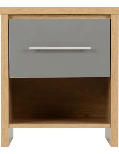 Seville 1 Drawer Bedside Locker - Grey Gloss/Light Oak Effect Veneer