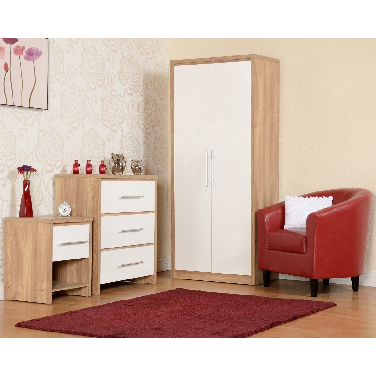 Seville 2 Door Wardrobe - White Gloss/Light Oak...