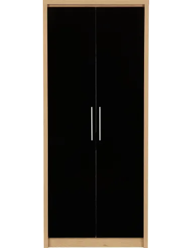 Seville 2 Door Wardrobe - Black  Gloss/Light Oak Effect Veneer