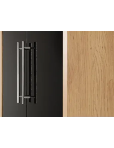 Seville 2 Door Wardrobe - Black  Gloss/Light Oak Effect Veneer