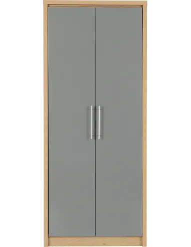 Seville 2 Door Wardrobe - Grey Gloss/Light Oak Effect Veneer