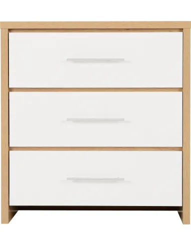 Seville 3 Drawer Chest - White Gloss/Light Oak Effect Veneer