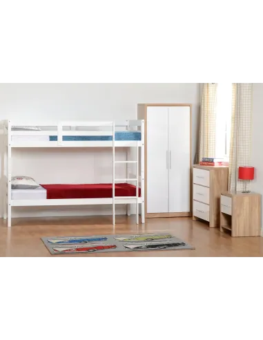 Seville 3 Drawer Chest - White Gloss/Light Oak Effect Veneer