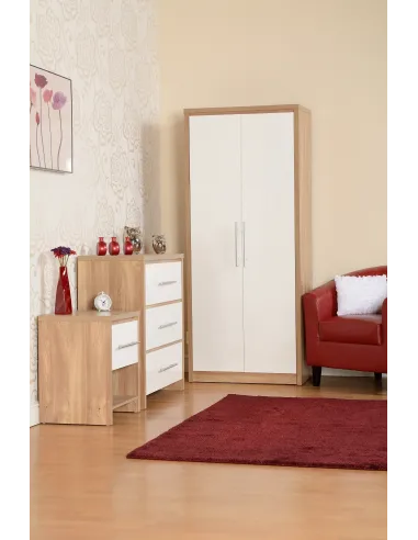 Seville 3 Drawer Chest - White Gloss/Light Oak Effect Veneer