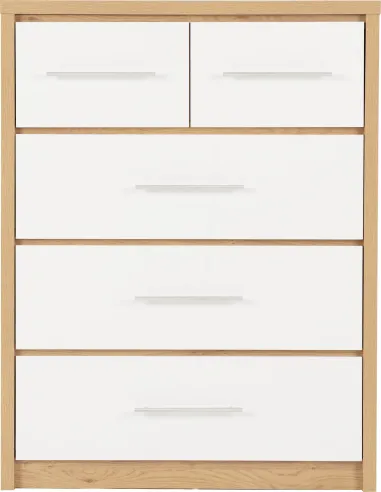 Seville 3+2 Drawer Chest - White Gloss/Light Oak Effect Veneer