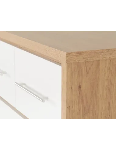Seville 3+2 Drawer Chest - White Gloss/Light Oak Effect Veneer