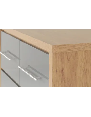 Seville 3+2 Drawer Chest - Grey Gloss/Light Oak Effect Veneer