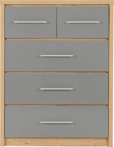Seville 3+2 Drawer Chest - Grey Gloss/Light Oak Effect Veneer