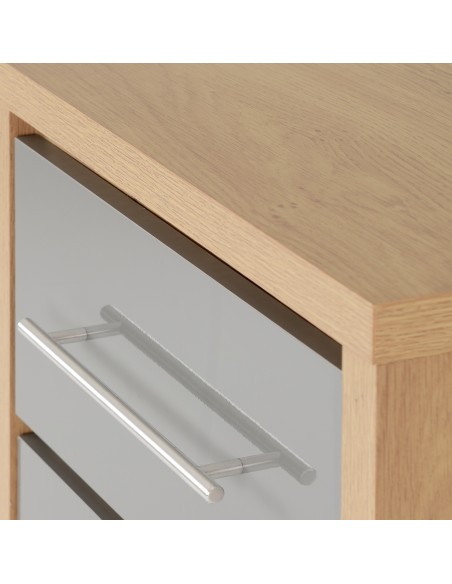 Seville 5 Drawer Narrow Chest - Grey Gloss/Light Oak Effect Veneer