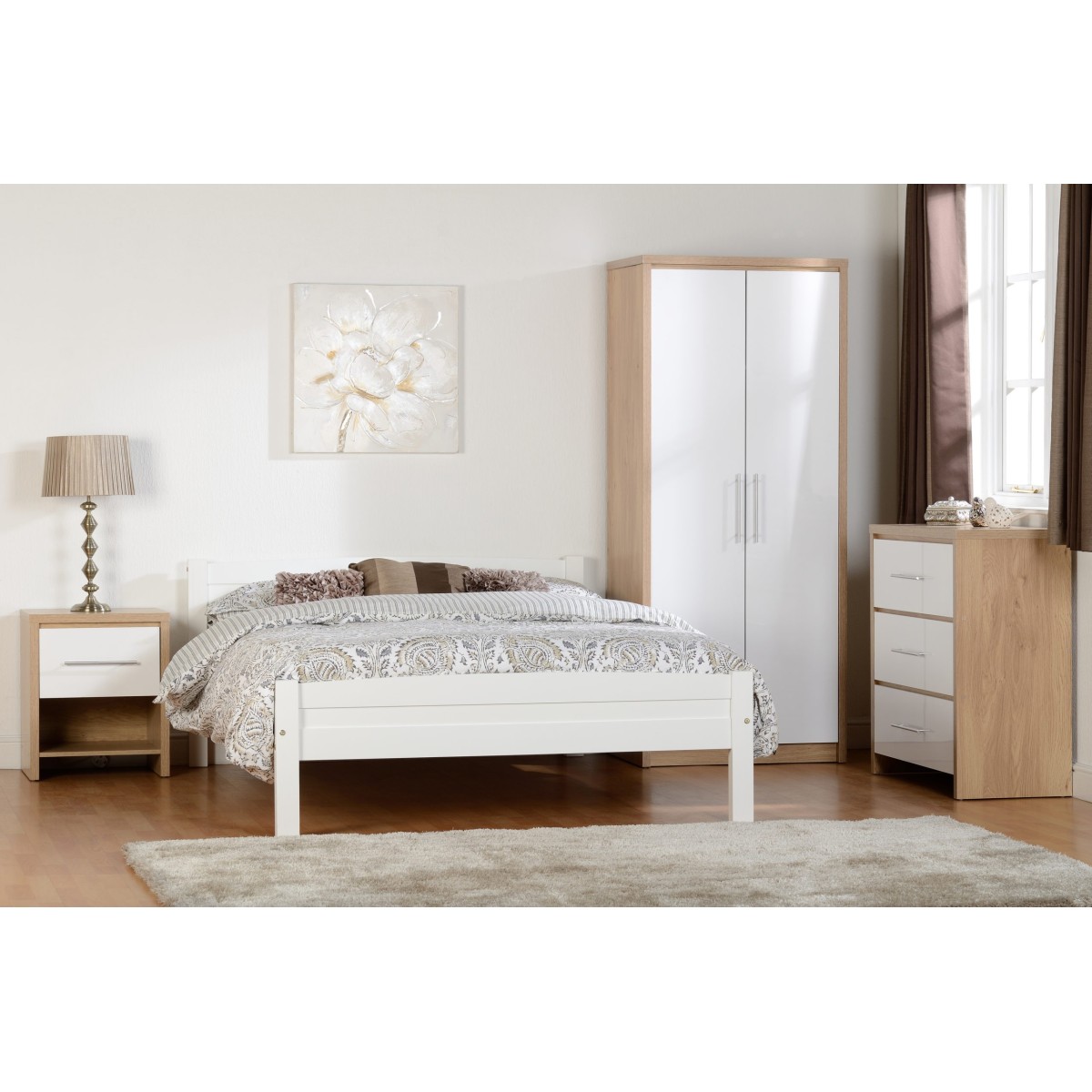 Seville Bedroom Set - White Gloss/Light Oak...