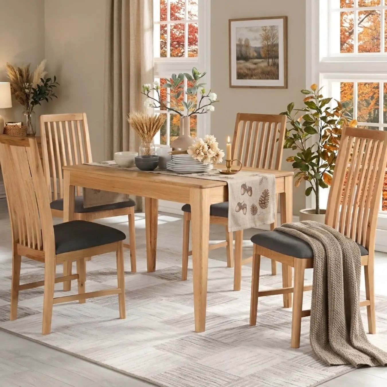 Oak dining table and chairs